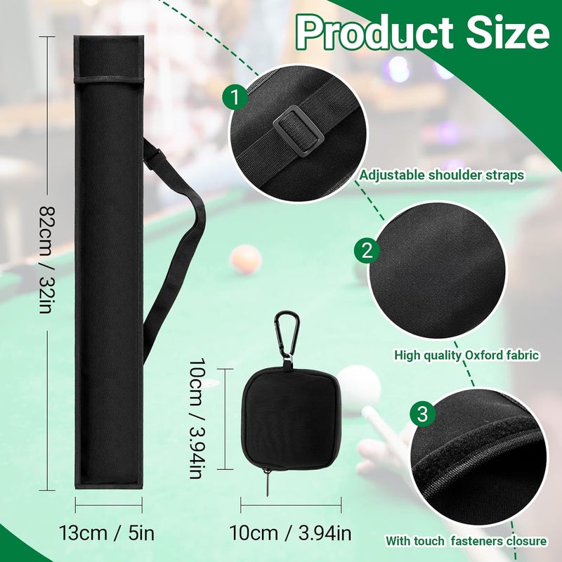 Sosation Pool Cue Case 2 x 2, Pool Stick Case for Holding 2 Butts & 2 Shafts, with Mini Zipper Storage Pouch, 32" Long Black Soft Billiard Cue Bag for Men and Women - Image 3